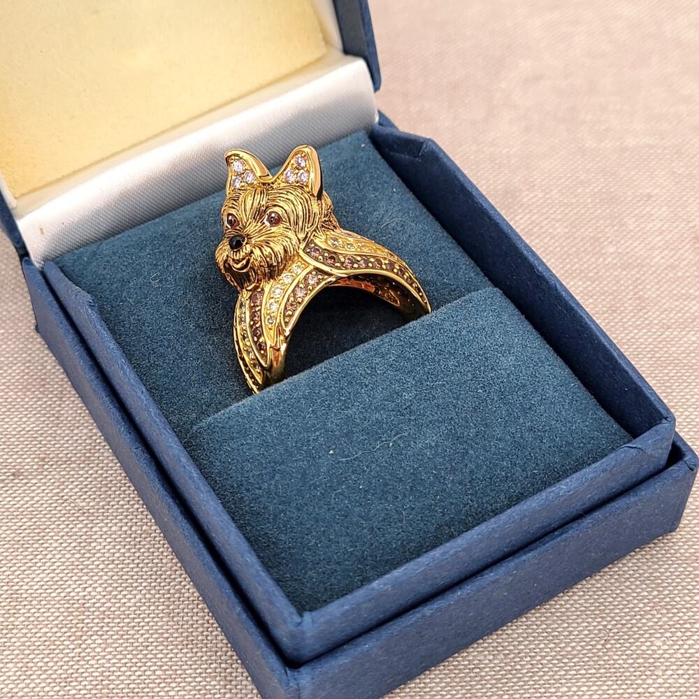 Bradford Exchange I Love My Yorkie 18k Gold Plated Ring Swarovski Crystals 10.5 - Picture 2 of 10